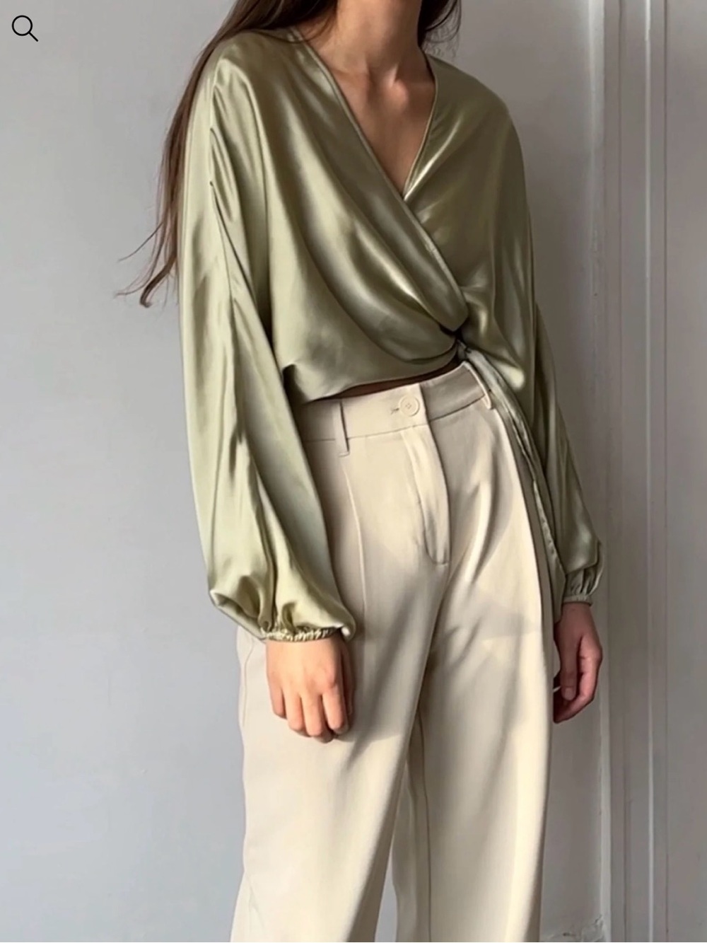 Oak + Fort Light Blue Satin Wrap Blouse